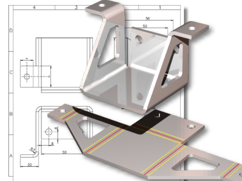 3D sheet metal design and unfolding - 3D steel frame designer using Pictures by PC CAD software.
